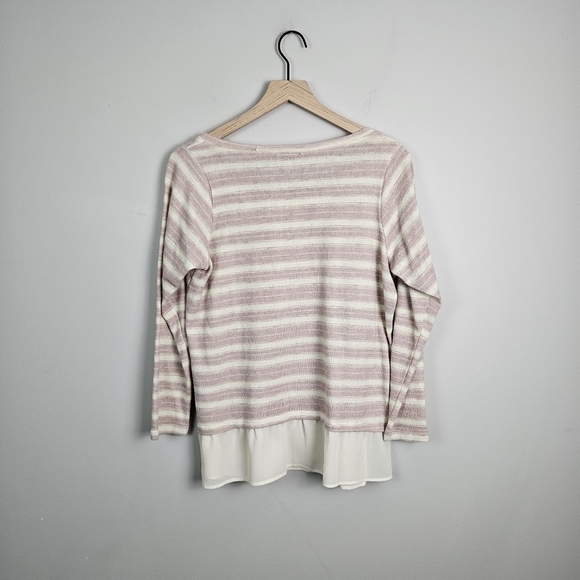 Torrid Sweater Ivory Blush Pink Stripe 2fer Pullover Sheer Hem Scoop Neck - Picture 4 of 8